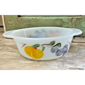 Vintage Anchor Hocking Fruit Pattern Glass Casserole Dish 1 Pint USA